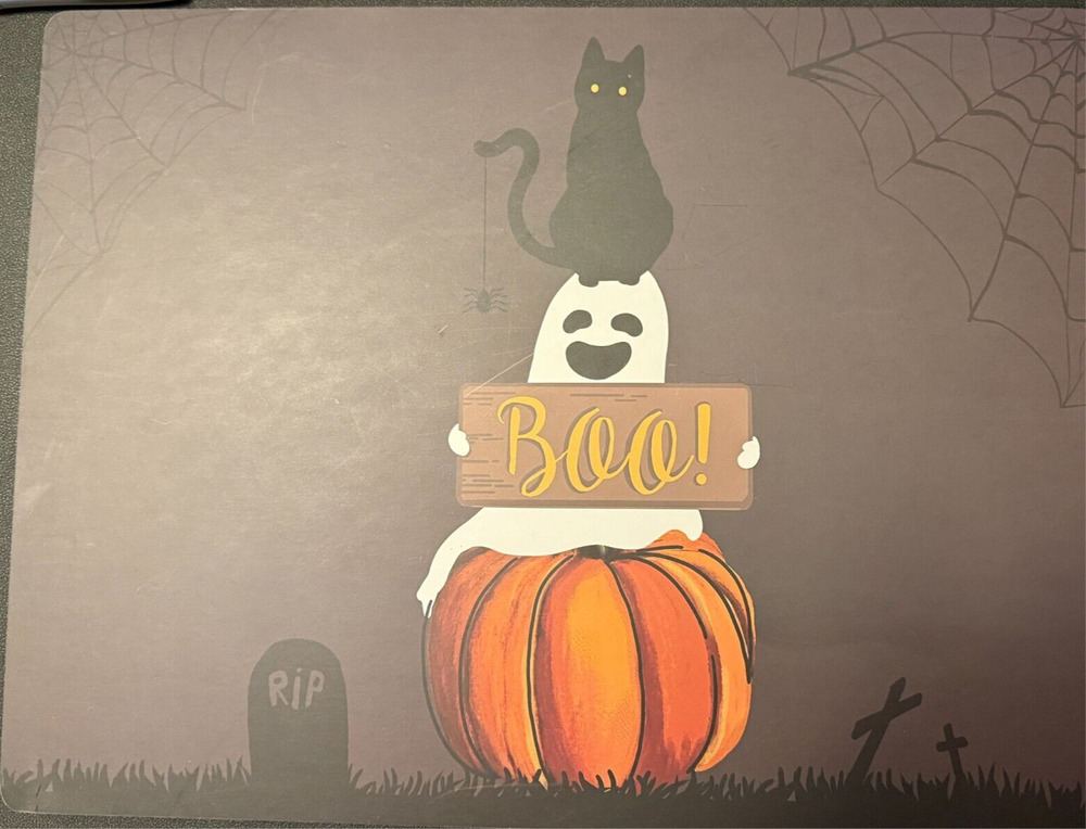 Halloween Cat Web Ghost Pumpkin Black Coterie Studio Cork Placemat Set of 4